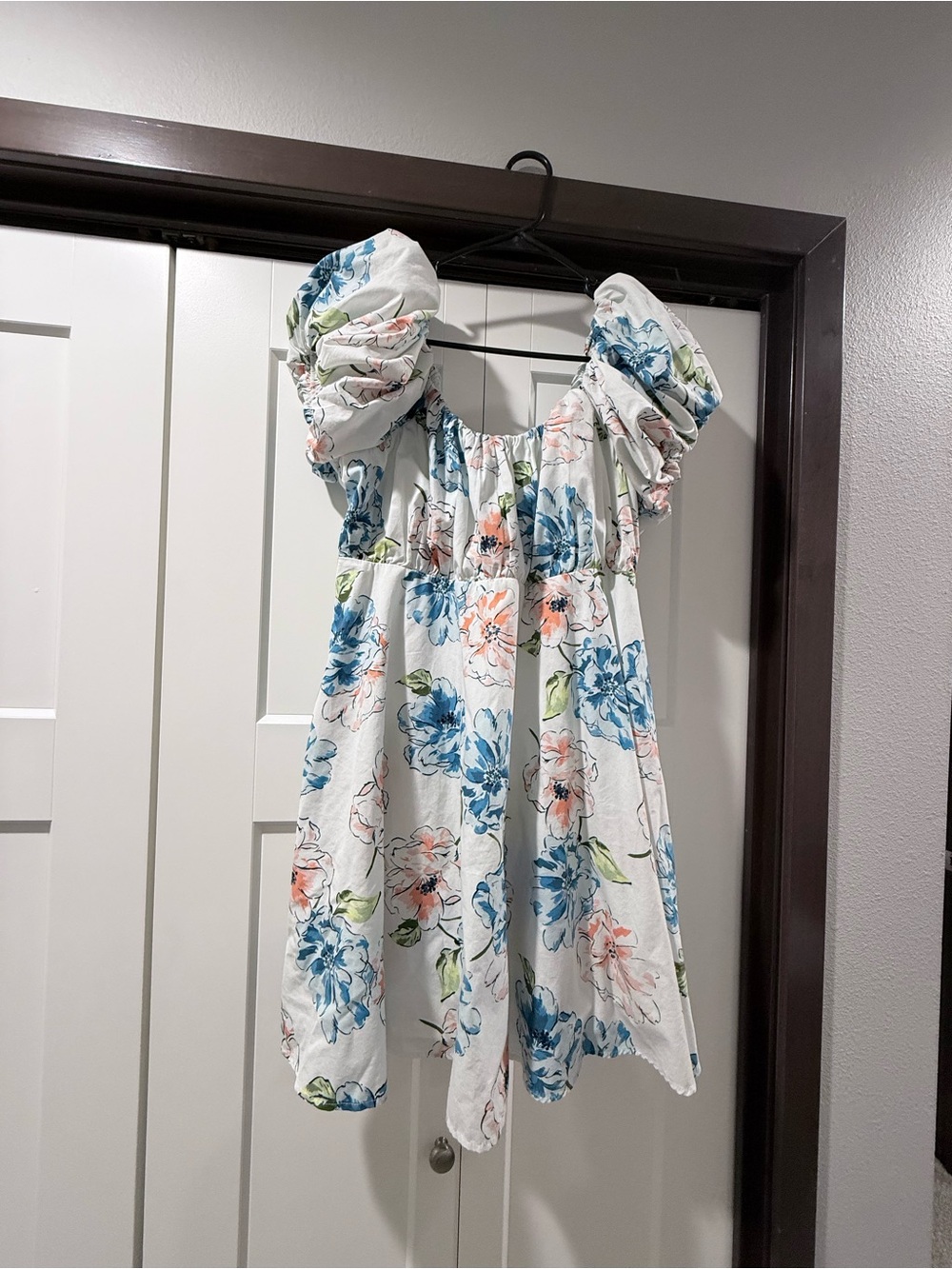 Abercrombie & Fitch White Floral Summer Dress with Blue & Peach Accents